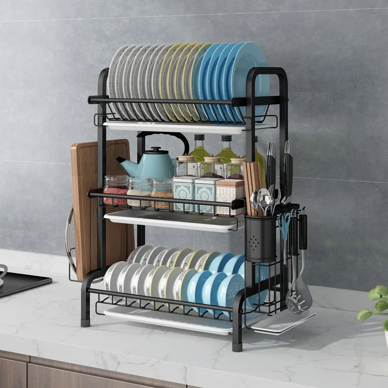 Detachable 3 Tier Stainless Steel Dish Drainer Storage Drying Rack For Kitchen