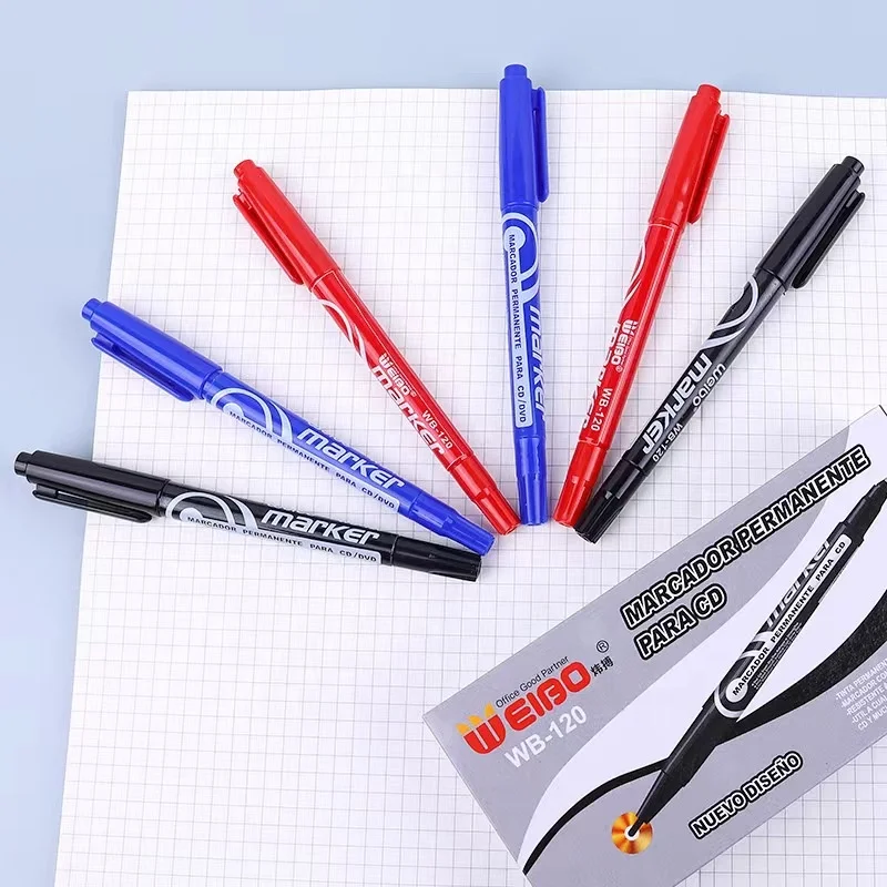 Wei Bo Tri Color Oil Based Marking Pen Double headed Waterproof Thin Head Hook Line Pen Oil Based Pen