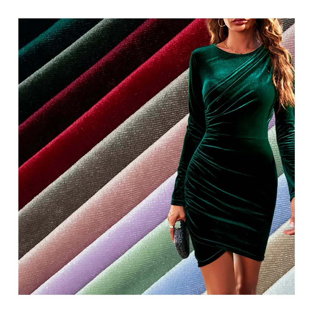 Hot sale super soft korean garment purple ks velvet polyester spandex knit material fabric roll velour fabrics for clothing