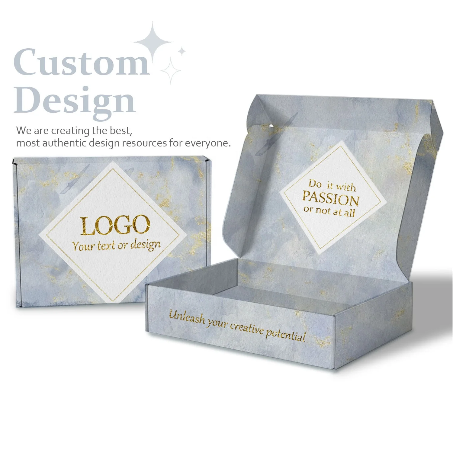 Customize Your Own Box For Product Printed Colour Flat pack Packaging Box for Small Business Corrugated Die Cut Blue Box Mailers