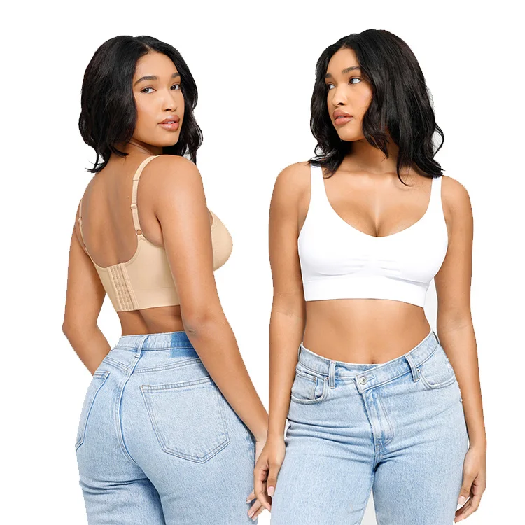 Custom Logo Deep Cup Bra for Women Solid Pattern Padded Design Elasticity Plus Size Body Shaping Shapewear Hides Back Fat