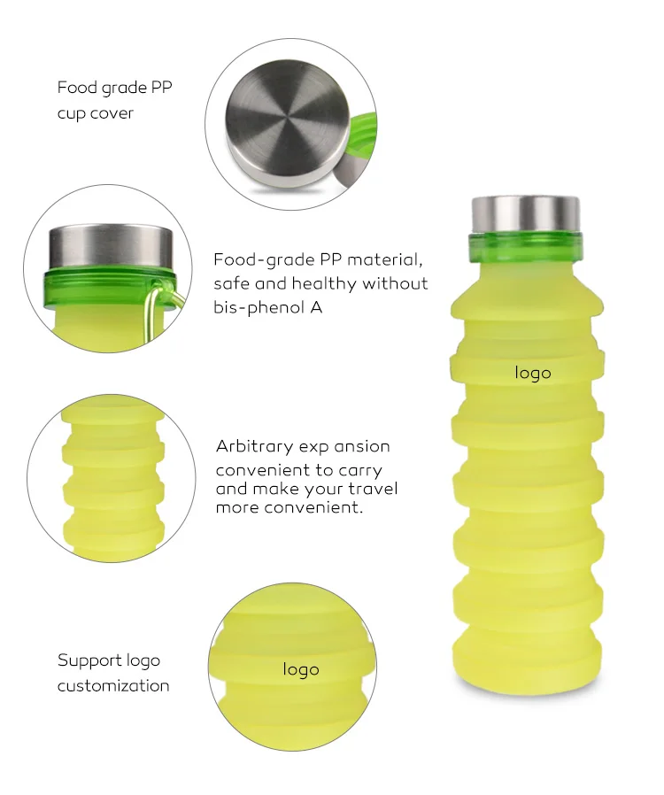 Eco-Friendly Collapsible Silicone Foldable Water Bottles Used for Travel Hiking Camping Sports and Outdoor Activities