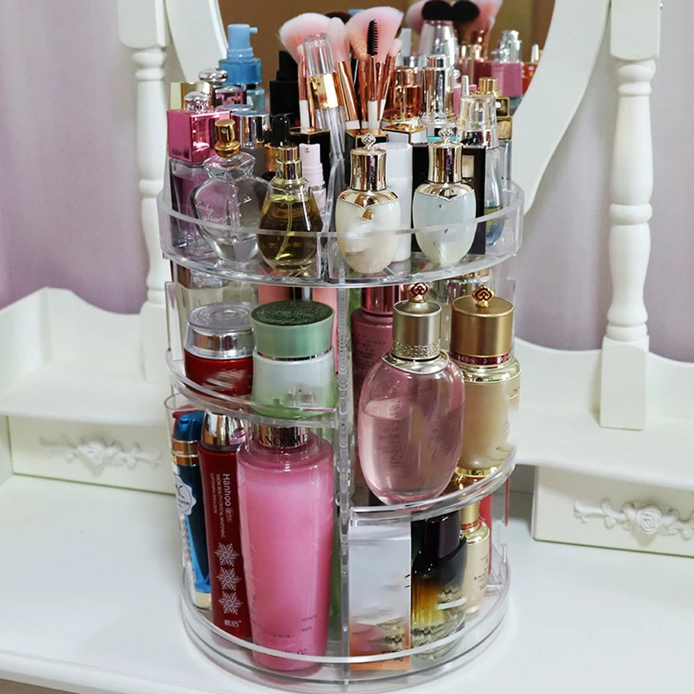 Factory Wholesale 360 Degree Rotating Clear Acrylic Spinning Makeup Organizers