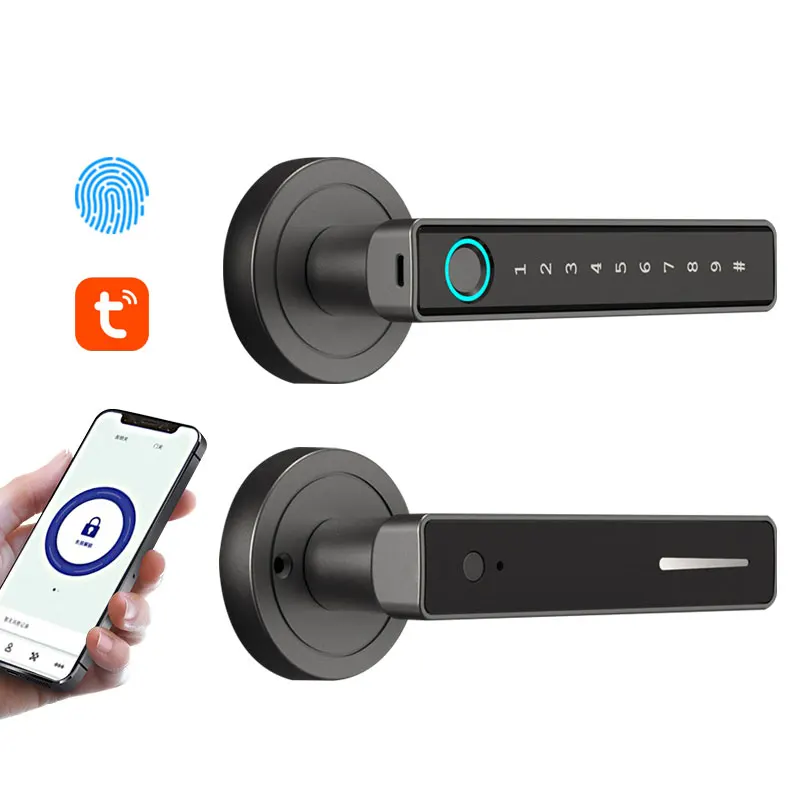 Ferreteria Smart Fingerprint Password Lever Locks Electronic Front Door Tuya APP Keyless Handle Lock