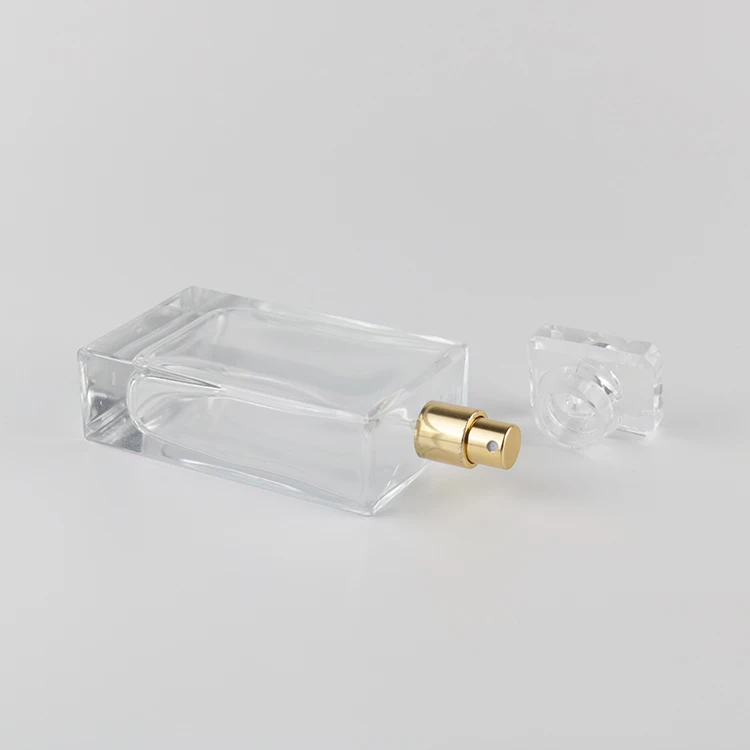 Custom Made Empty Rectangle Clear Perfume Bottle 100ml Square Refill Travel Glass Atomizer Spray with Pump