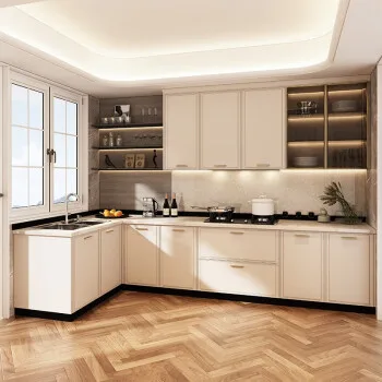 Prima high quality customization factory American white shaker style unit L shape kitchen baking finish Kitchen Cabinet