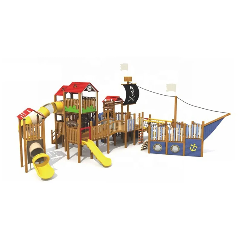 Outdoor Play Center Wooden Outside Playground Equipment with Slide Wooden Playground