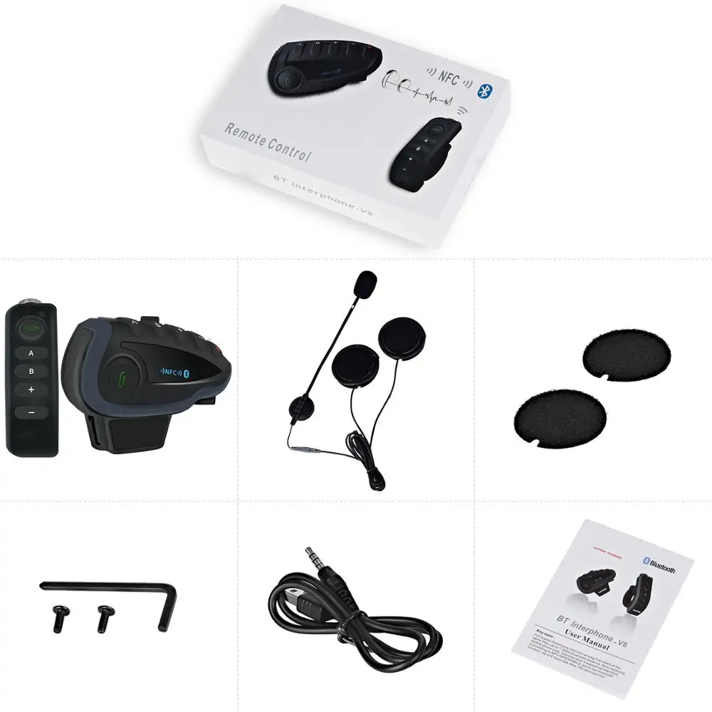 V8  waterproof hand-free noise reduction  BT 3.0V  intercom for Motorcycle Helmet support 5 riders taking