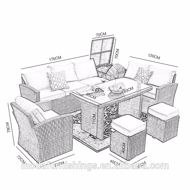 US/UK Warehouse Quick Delivery Modern Sectional patio PE rattan furniture 5 pcs wicker sofa sets