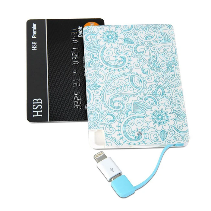Promotional gift 2600mAh Mini powerbank Slim Card phone charger portable adapter power bank with full color printing
