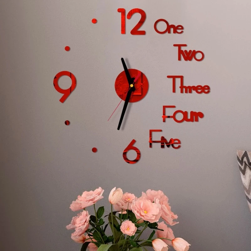 Acrylic Digital 3D Wall Clock DIY Frameless Mute Clock Mirror Surface Roman Numerals Sticker Clock for Home Office