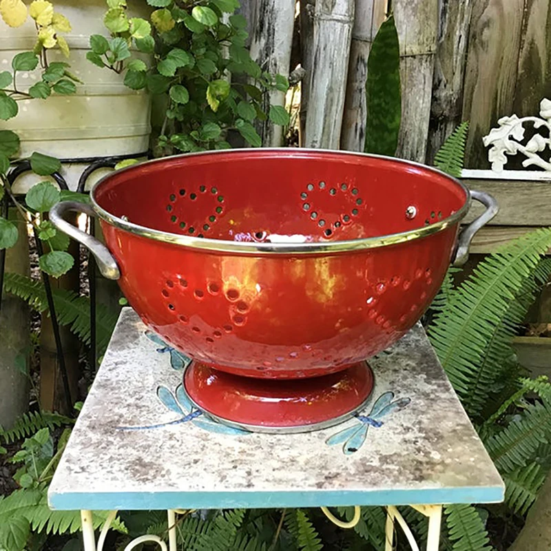 Mini chinese powder coated enameled steel fruit and vegetable colander with handle