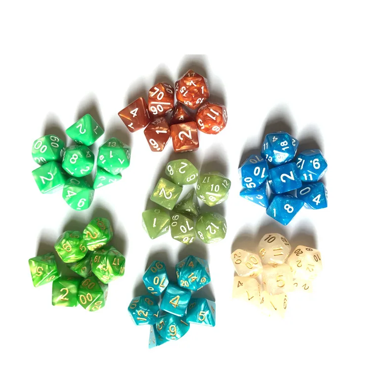 Wholesale custom transparent starry double-color dice with golden glitter board game DND polyhedral dice set