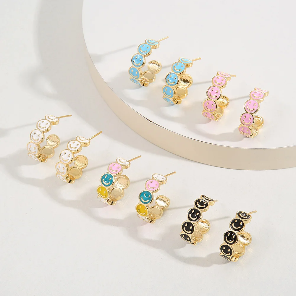 Korean Style Cute Earrings Colorful Happy Smiley Face Stud Earrings for Teen Girls Women