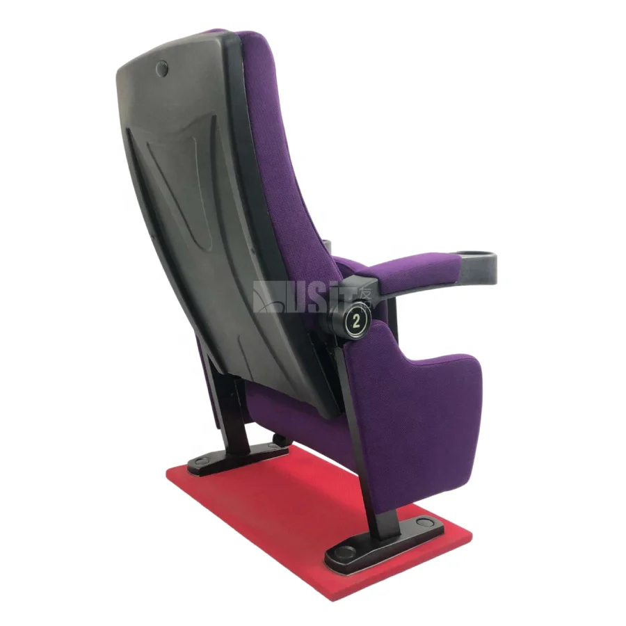 New Design Modern Luxury Purple Fabric Folding Movie Cinema Chairs Theater Seats With Cupholder