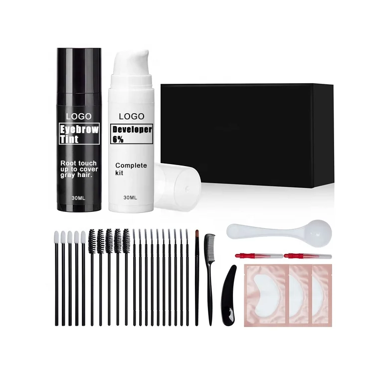 High quality black brown coffee color eyebrow dye kit private label tattoo Cream brow eyelash eyebrow tint