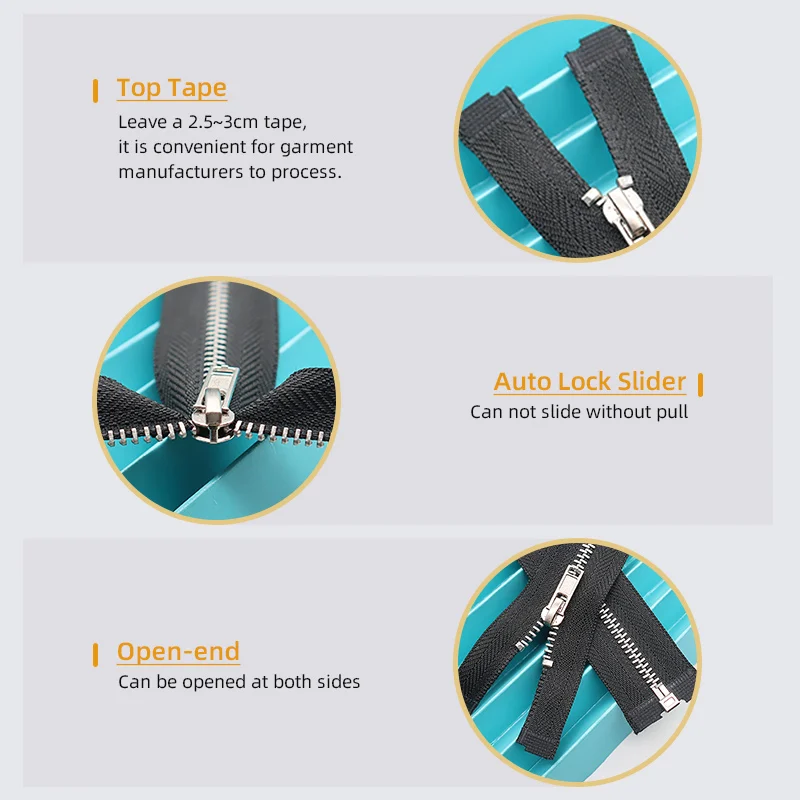 Aluminum Metal Zippers With Metal Zipper Slider