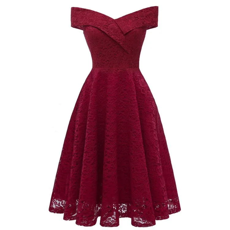 Custom Prom Elegant Ladies Special Occasion Dress Fit And Flare Floral Lace Off-shoulder Flared Women Club Party Dress