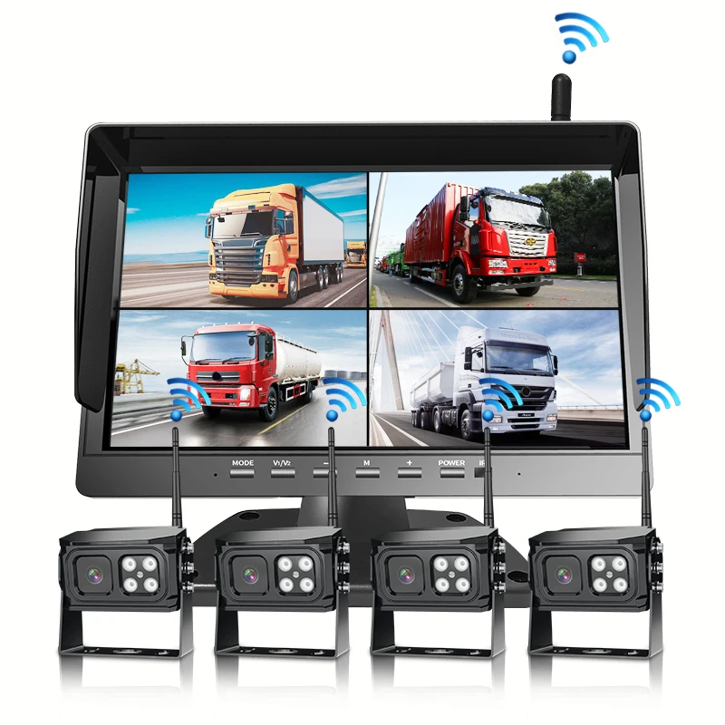 Multi Split Channels DVR Monitor 10.1 IPS LCD Recorder Screen with 1080P HD Night Vision Wireless Backup Cameras for Truck RV