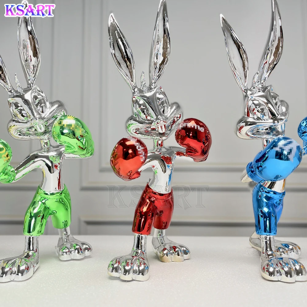 High quality resin rabbit boxer statues, plated chrome animal decorations, home decor chic play art deco