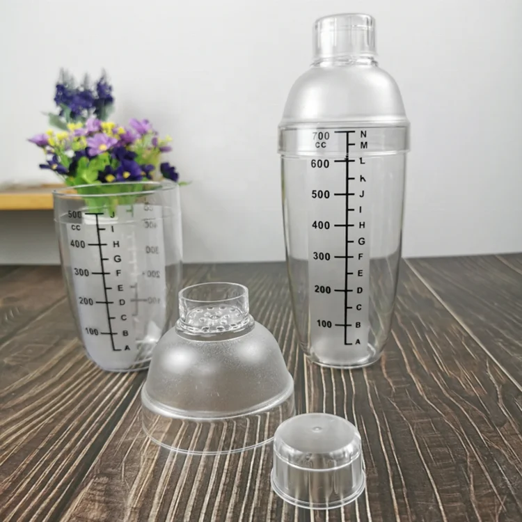 Barwares PC Cristal Drinking Mixer Bottle Bubble Tea Shaker Cup Plastic Transparent Bar Cocktail Ice Shaker with Measurements