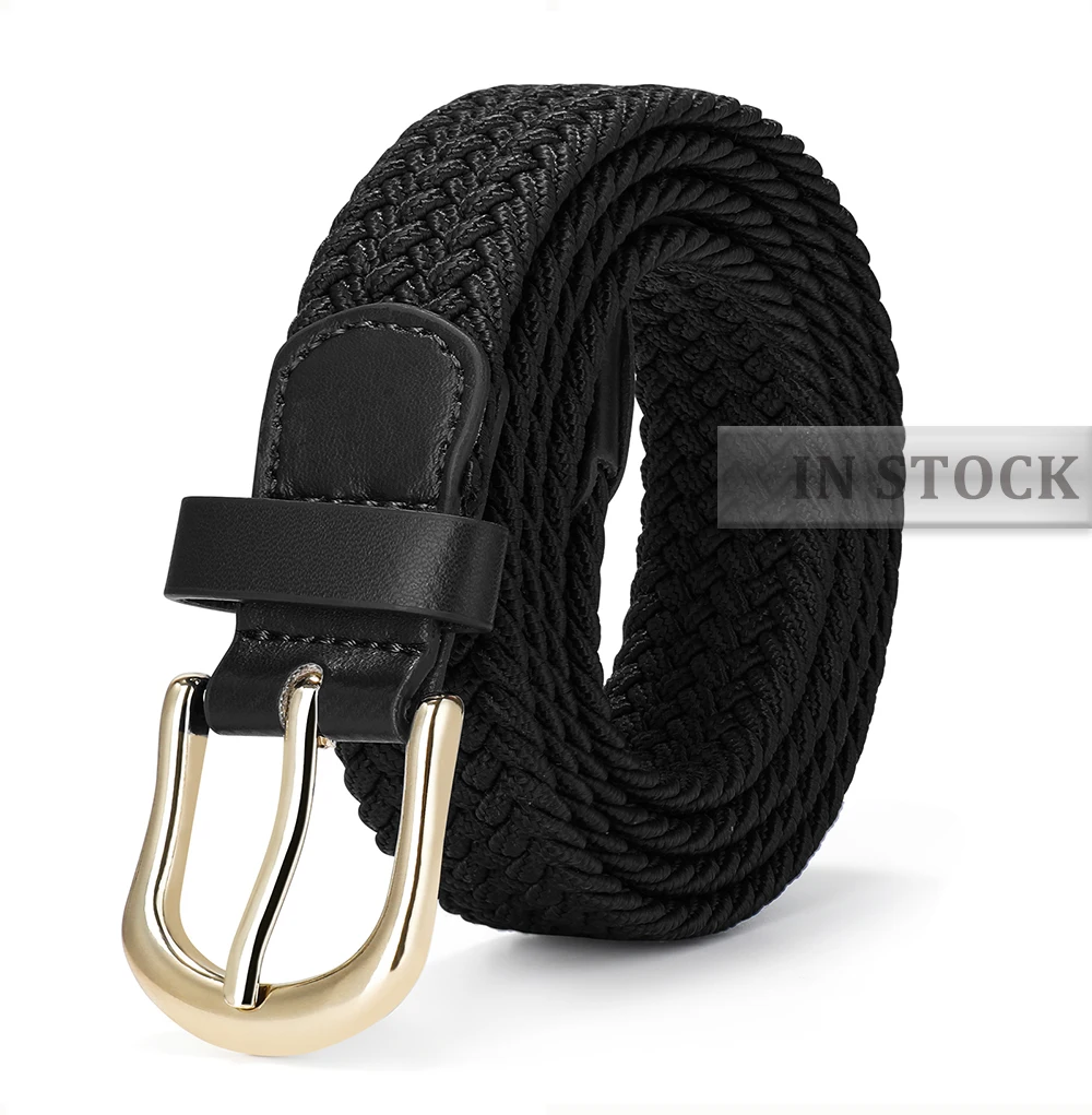 OEM Wholesale Price Classic Design Women Stretch Elastic Braided Belt Black Polypropylene Braided Fabric Belt