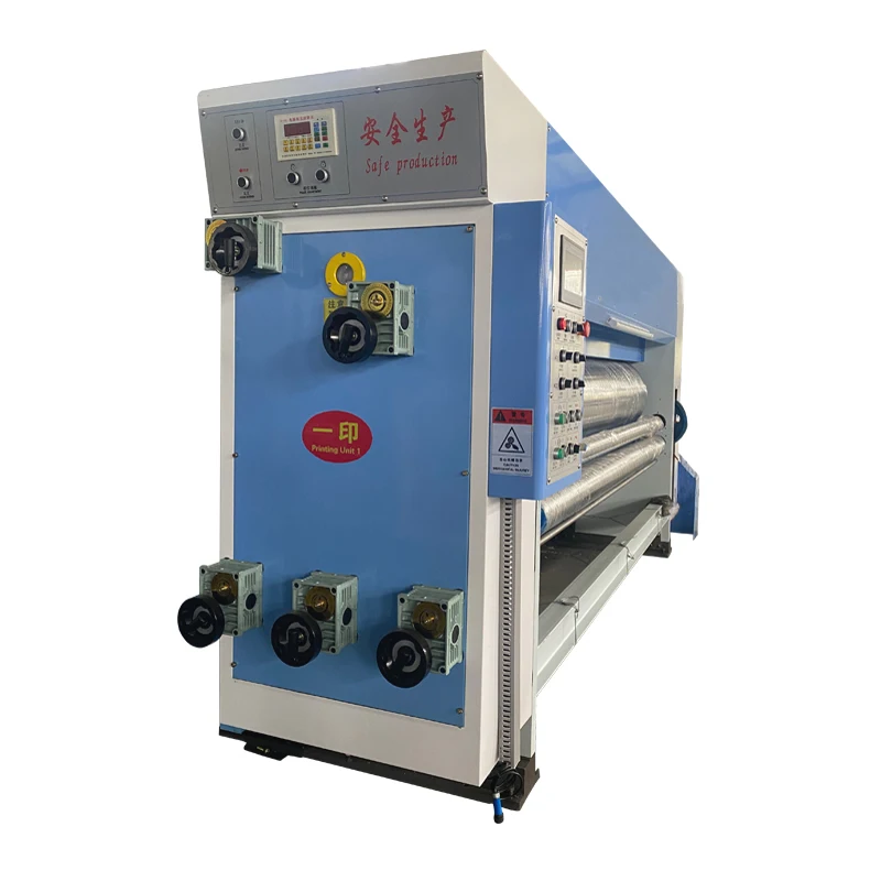 Semiautomatic Carton Chain Feeding Flexo Corrugated Box Two Colours Printing Slotting Rotary Die Cutting Machine