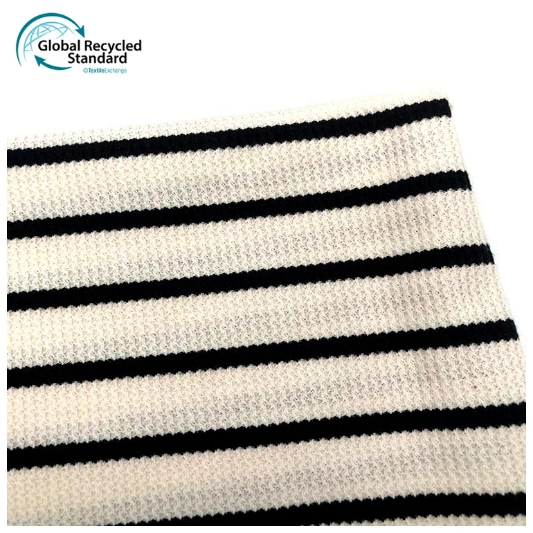 Women Garment Sustainable GRS 34%Rayon 63%Recycle Polyester 3%SP Ready-to-ship Goods 235gsm Recycle Polyester Yarn-dyed Fabric