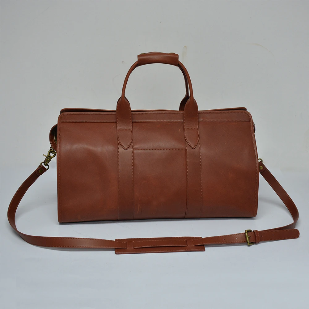 High quality handmade custom Chestnut Genuine Leather Travel Bag Classic duffle bag
