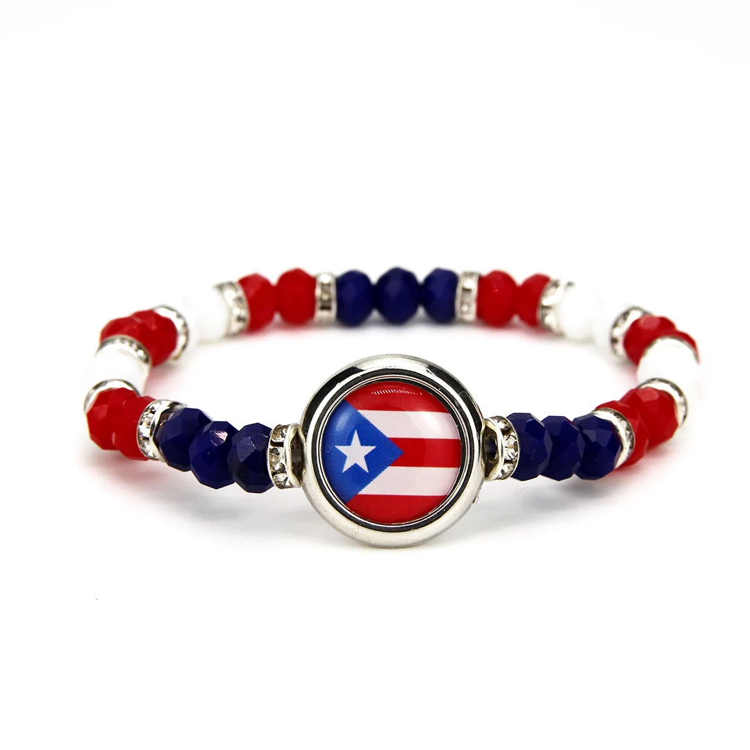 American Custom Company team Flag Bracelet Gift Hand Woven crystal polymer clay USA Puerto Rico Honduras Guatemala