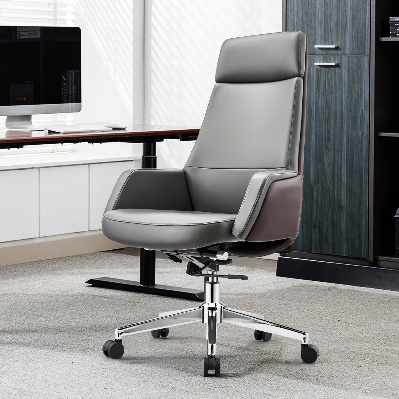 Comfortable High Back Grey PU Ergonomic Swivel Meeting Room Chair Luxury Executive Leather Office Chairs