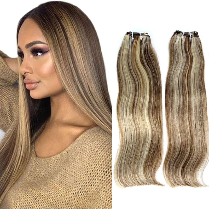 
Double Drawn Thick piano color 100 human hair extensions, cuticle aligned remy piano hair bundles, P6/613 piano hair extensions 