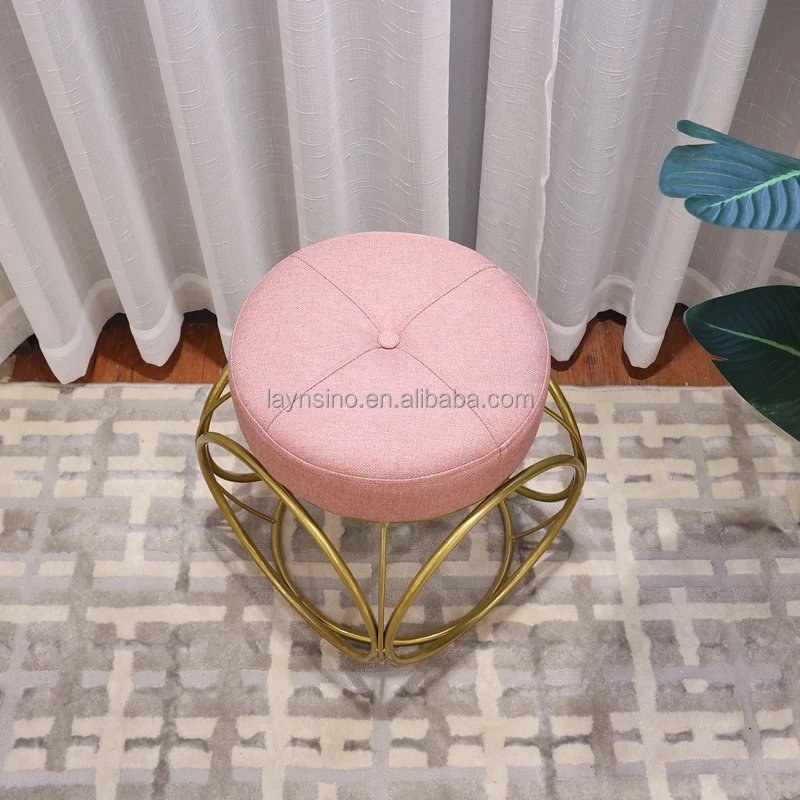 Home Furniture Hot Sale Nordic Cheap Makeup Stools Gold Metal Framework Round Shoes Changing Stools