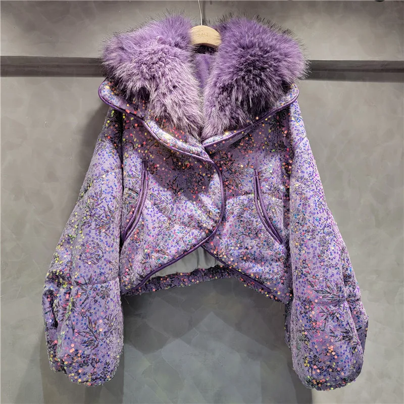 Bettergirl 2024 Winter New Light Luxury Fashion Glitter Thickened Warm Loose Bat Sleeve Eco friendly Fury Cotton Coat