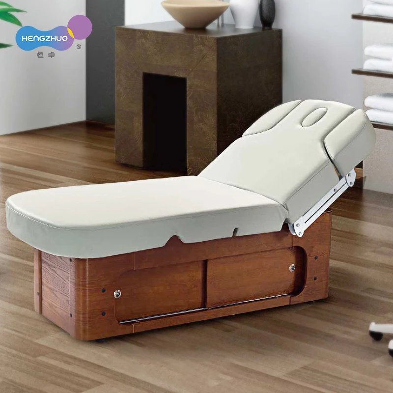 Automatic Smart Lift Electric Massage Table for Beauty Salon Large Storage Drawer Wooden Base Spa Clinic Bed with 2 Motors