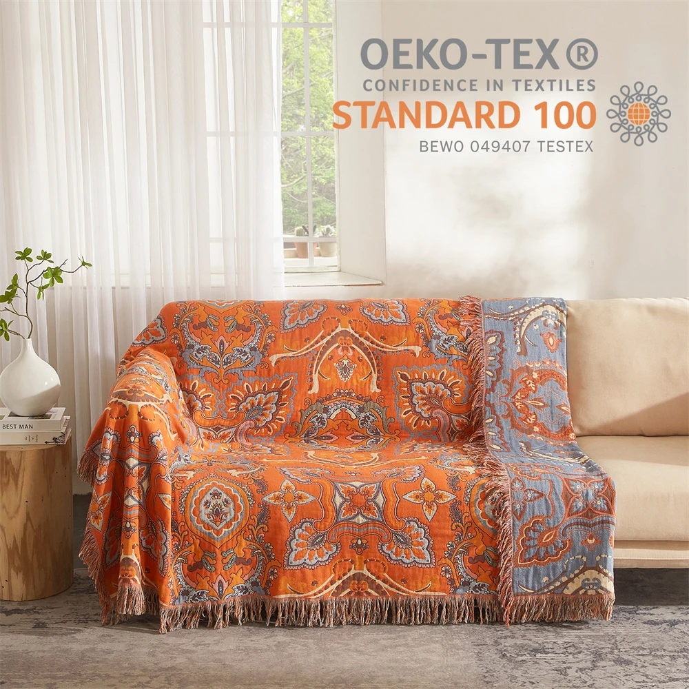 soft vintage floral boho blanket king queen size picnic bohemian throw blankets wholesale  100% cotton muslin bed blanket