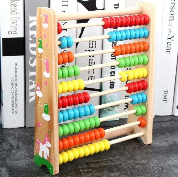 Early Educational Teaching Toys Children 10 Row Colorful Wooden Beads Abacus Soroban