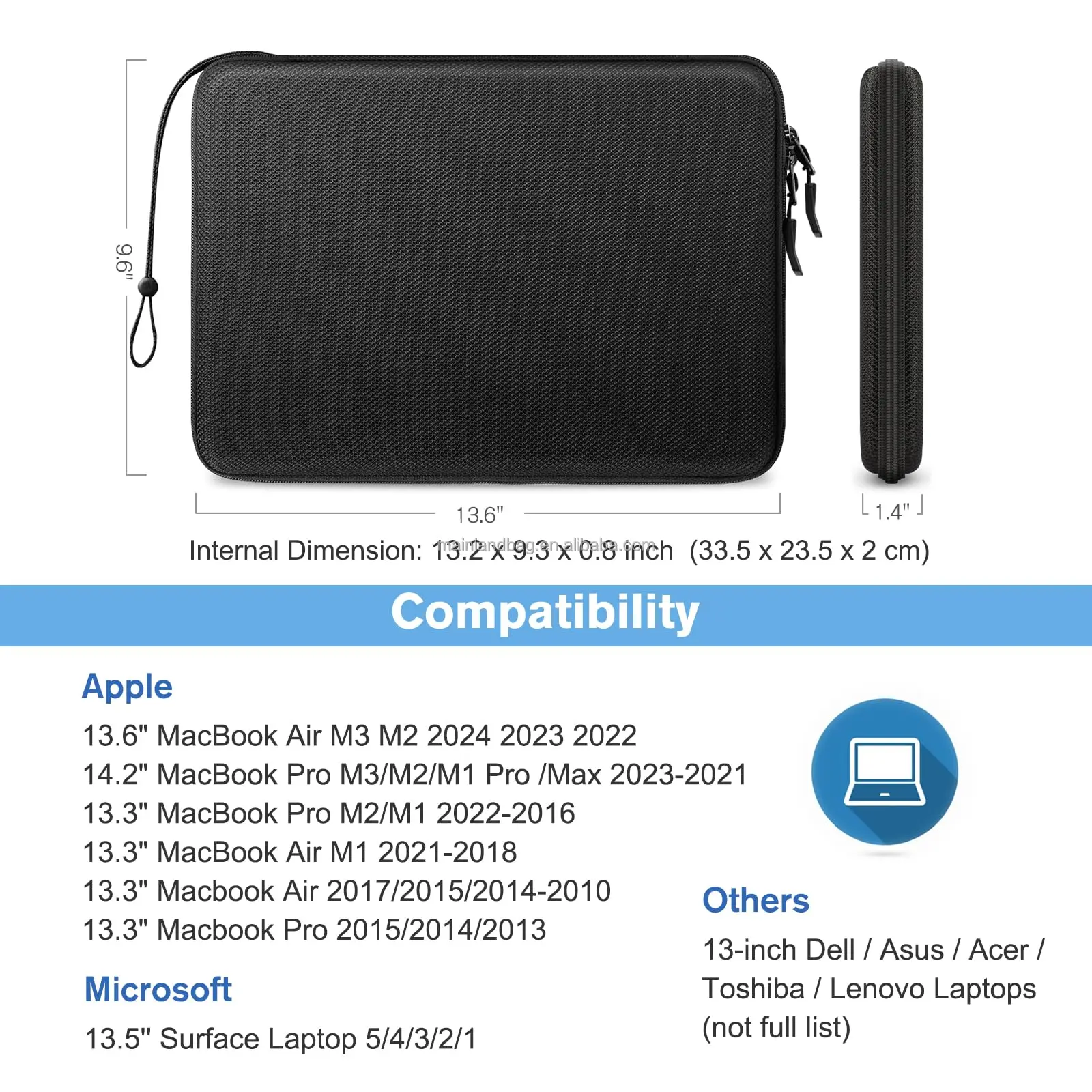 Hard Laptop Sleeve Case for 13-inch MacBook Air M3 2024 14-inch MacBook Pro M3/M2/M1 13' MacBook Air/Pro Waterproof Case