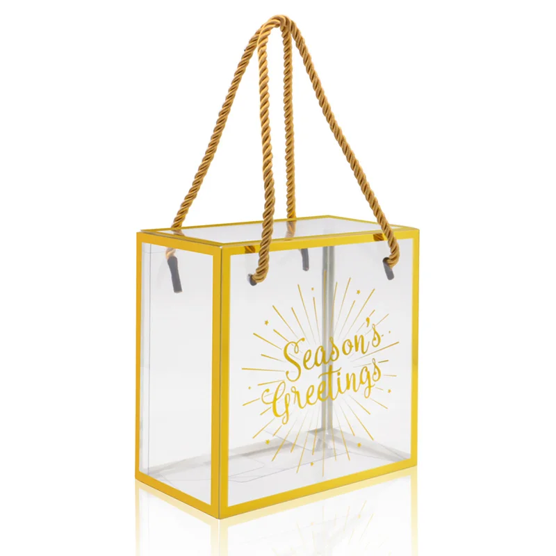 Clear party favor boxes wedding gift packaging plastic PVC PET box with handle caja de plastico Square PVC Plastic Boxes