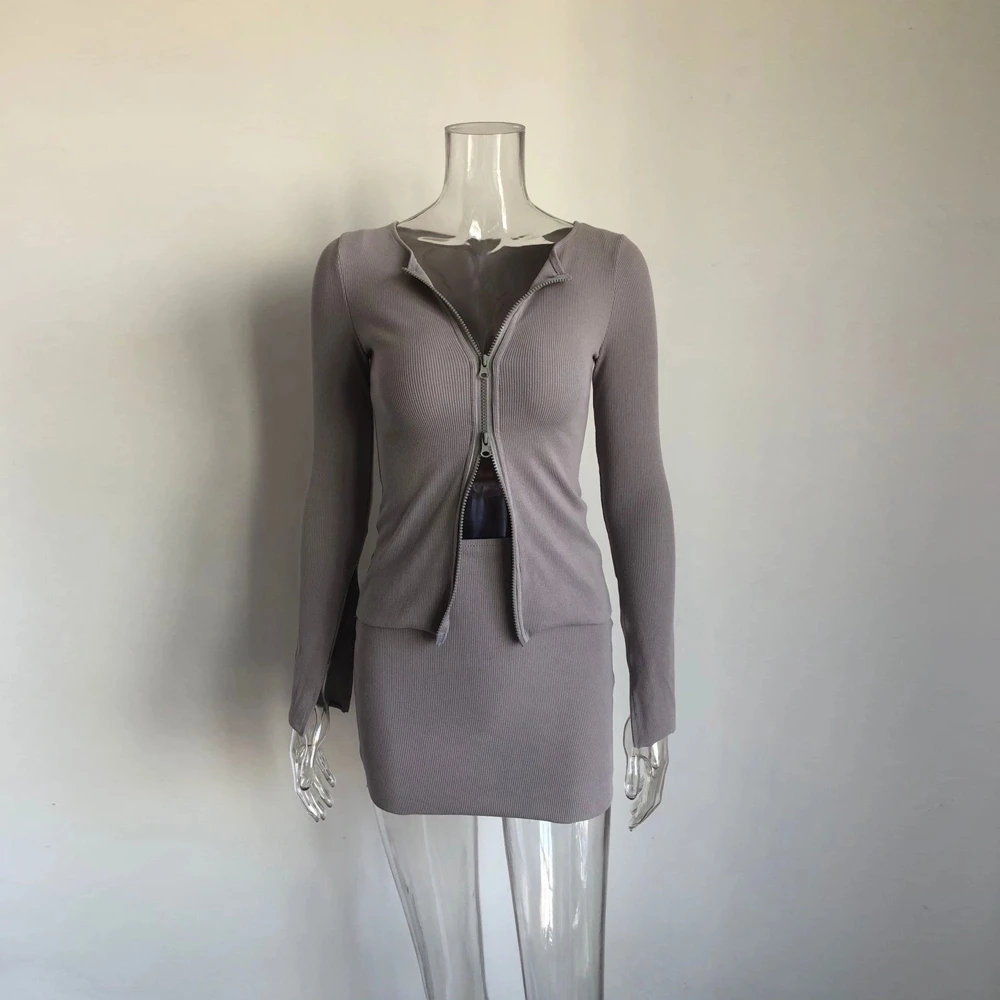 
8100 New summer ladies white knit ribbed top plus size 2pcs sets women clothes zip 