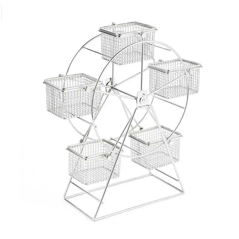 Stainless steel Ferris Wheel with 5 Baskets , Stainless Steel Foods Display Holder Can Rotate , Mini Fry Basket Holder,