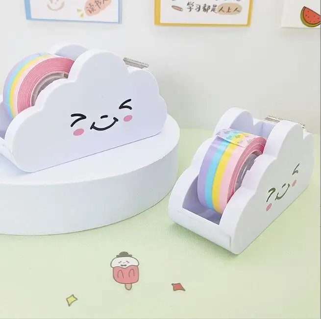 Tape Dispenser Washipaper Rainbow Roll Holder Cute Desktop Cloud Desk Office Cutting Masking Cartoon Adhesivemachine Supplies