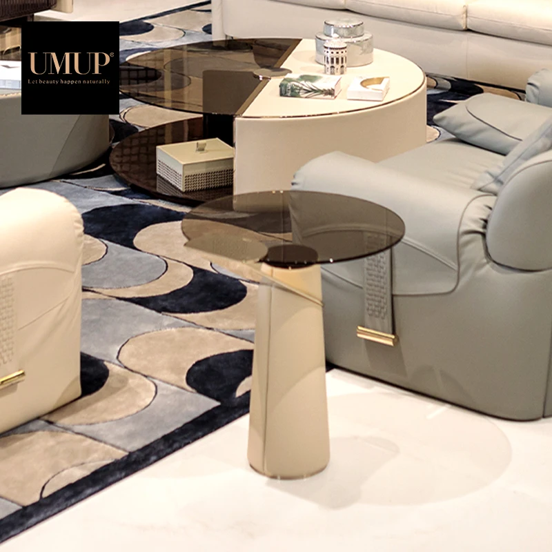 living room furniture round white luxury modern glass gold end side coffee table