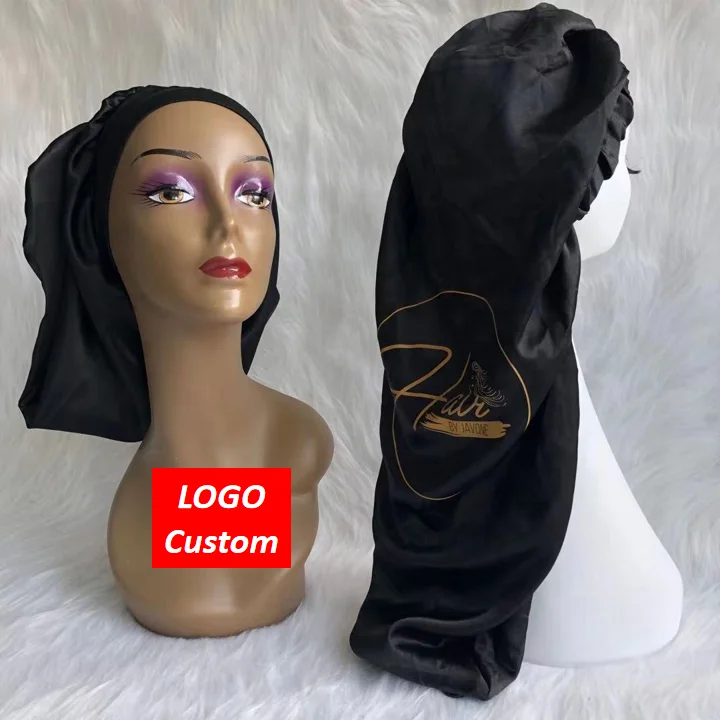 No MOQ LOGO Custom Free Sample extra long satin bonnet with snap