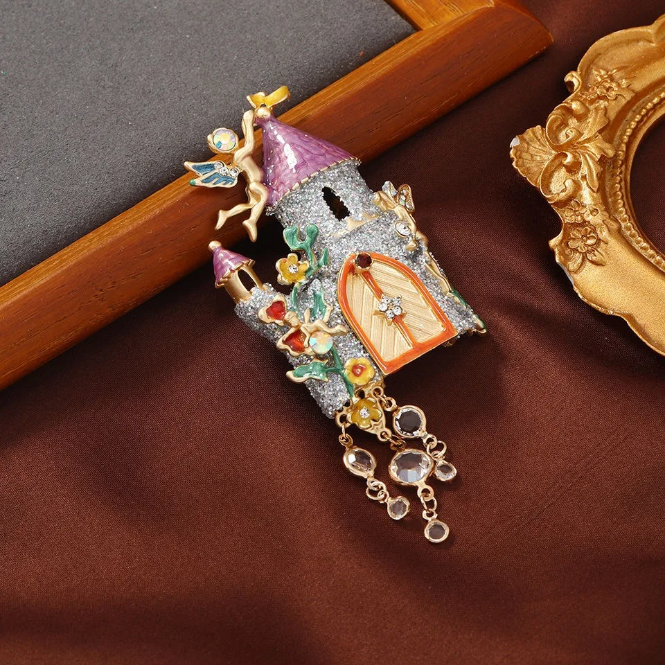 Dream Fashion Elf Fairy Tale Castle brooch Light Luxury Alloy Drip Oil Trendy Brooch Pin Female