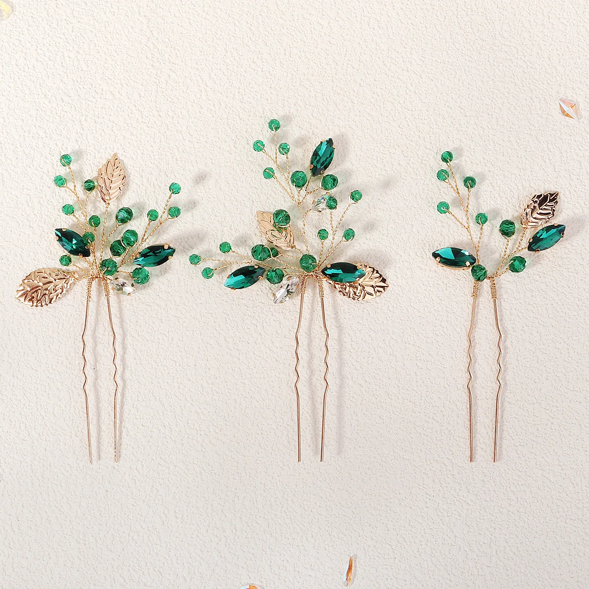 SLBRIDAL Handmade Alloy Leaf Green Crystal Rhinestones Bridal Hair Comb Hair Pin Wedding Hair accessories Women Jewelry