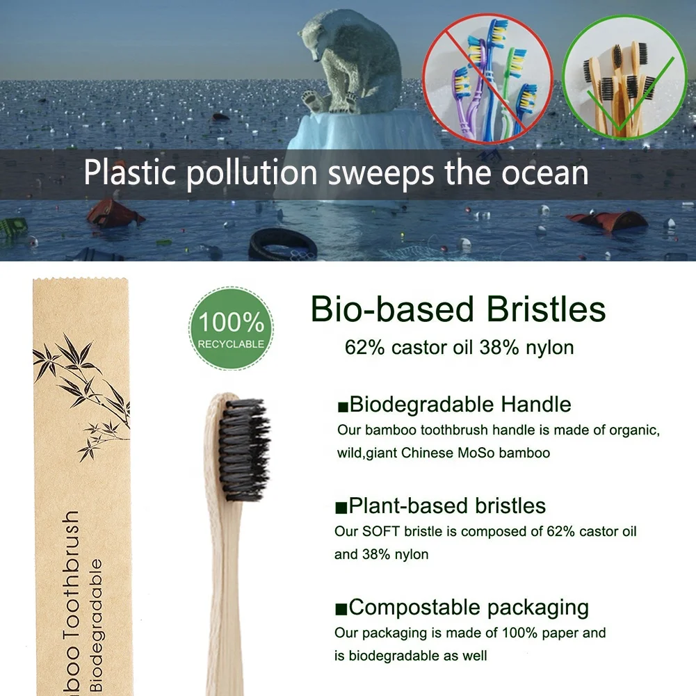 2024 Customized LOGO Ecologically Degradable Bamboo Toothbrush Environmentally Friendly Bristle Soft Bristle Wooden Toothbrush