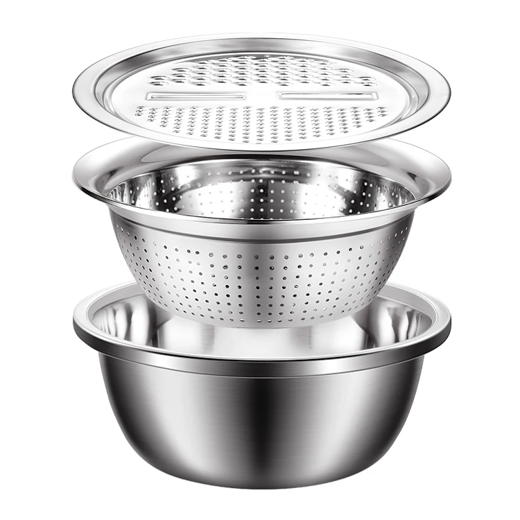 
3 in 1 Multifunction Fine Stainless Steel Drain Basket Strainer Vegetables Fruit Noodles Washing 