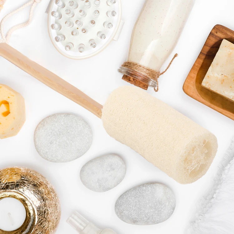 Скруббер для спины WELLRICH loofah душа натуральная губка отшелушивания тела длинная бамбуковая ручка