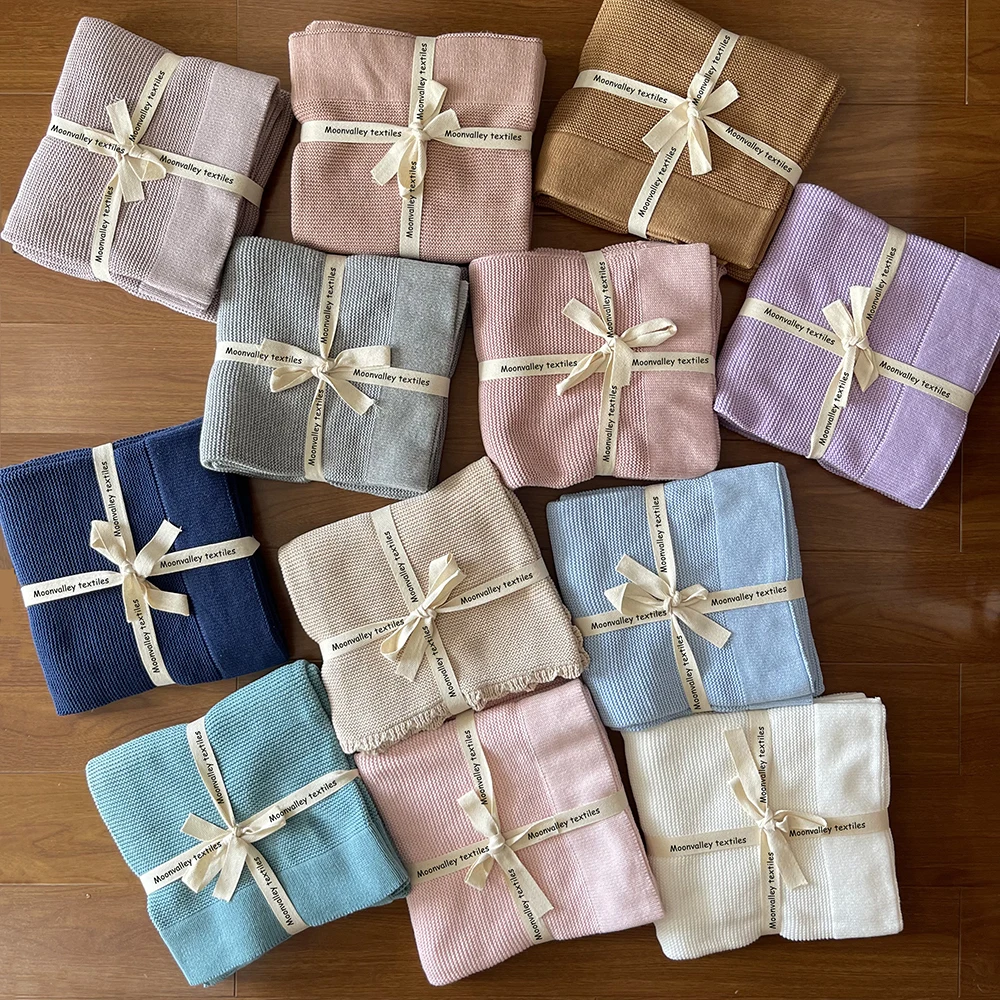 Custom broadside 100% Organic cotton cable crochet knitted baby soft blanket for boys and girls